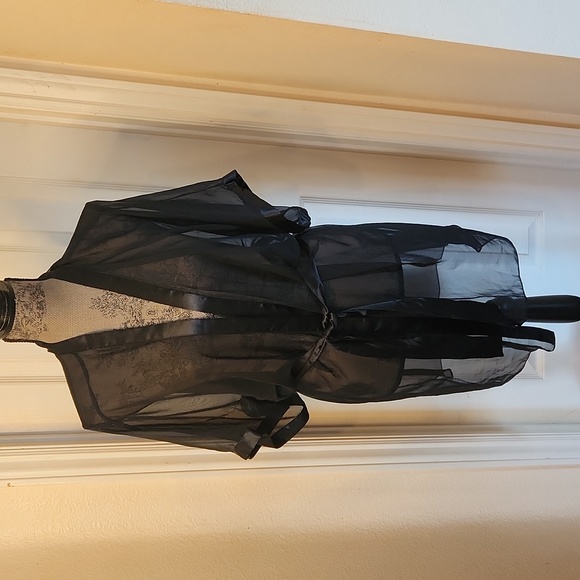 Black Sheer and Satin Sexy Lingerie Robe - Picture 1 of 5